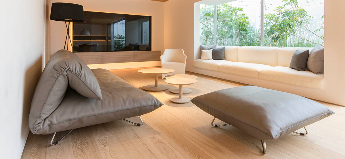 Kengo Kuma MA Sofa and ottoman in a light timber interior