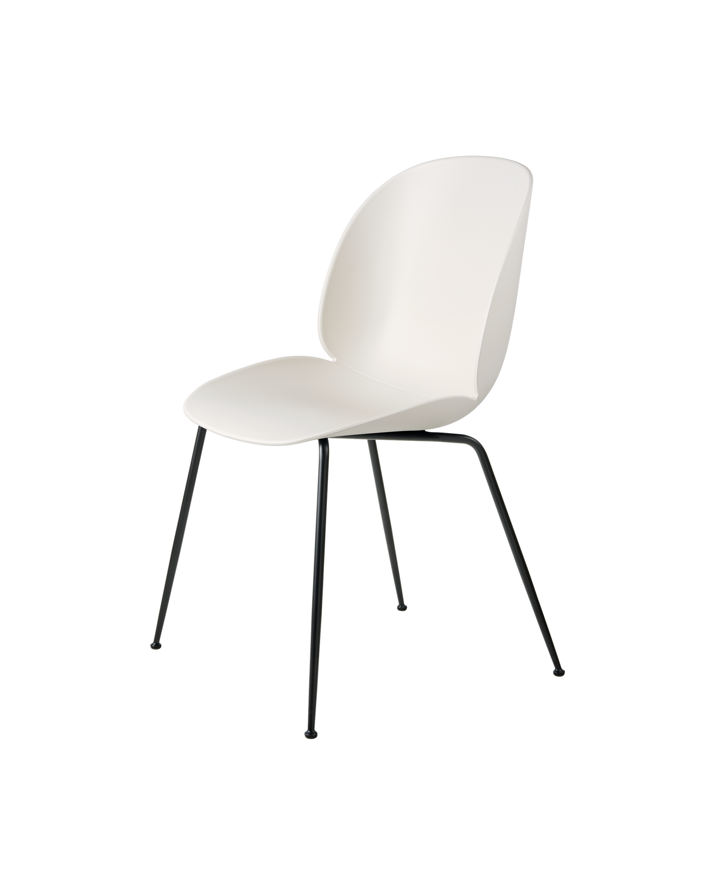 Beetle Dining Chair, Un-Upholstered — F3Q Beetle Dining Chair Shell Alabaster White Conic Base Black Matt