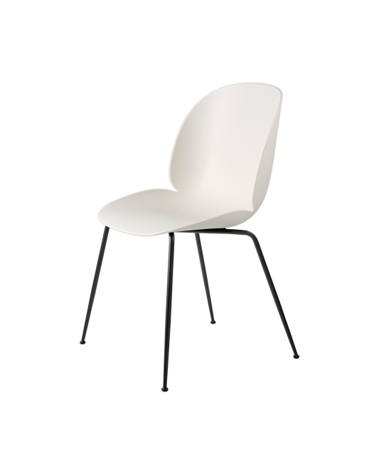 Beetle Dining Chair, Un-Upholstered — F3Q Beetle Dining Chair Shell Alabaster White Conic Base Black Matt