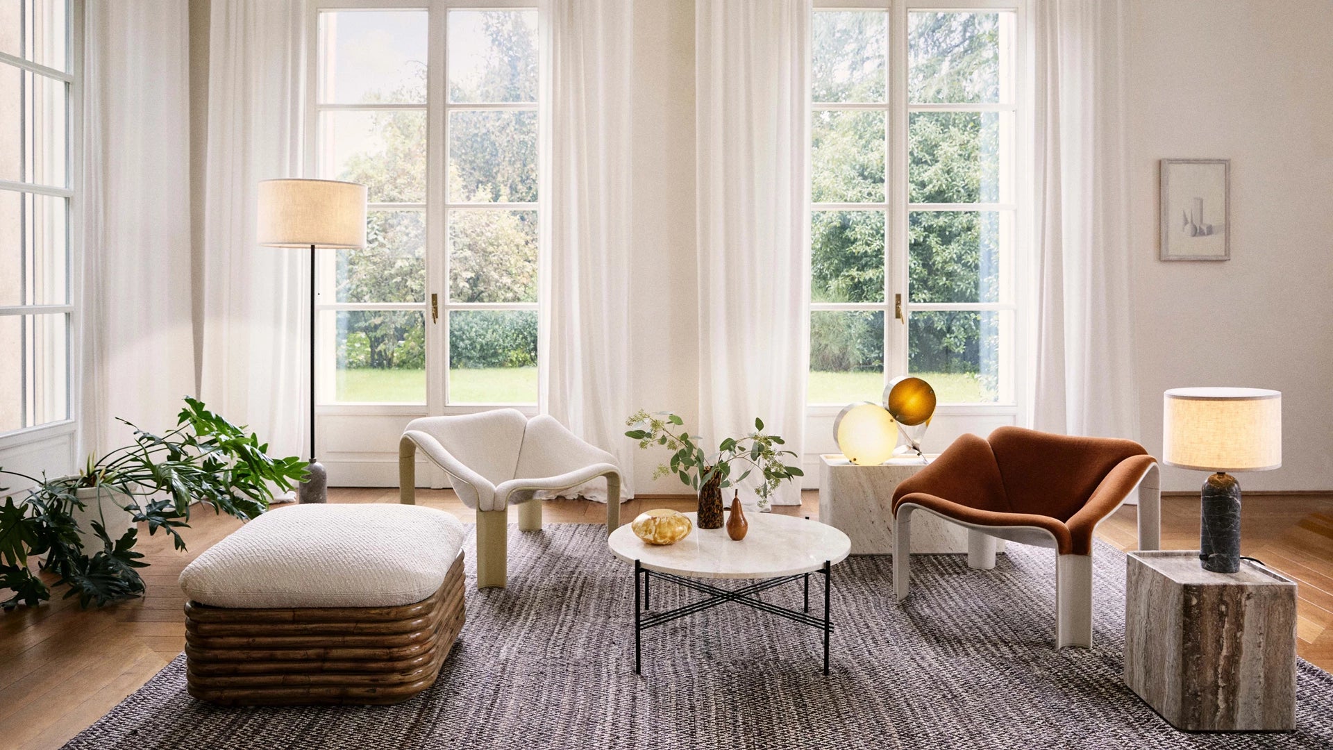Bohemian 72 Ottoman by GUBI shown in an interior setting, view 1