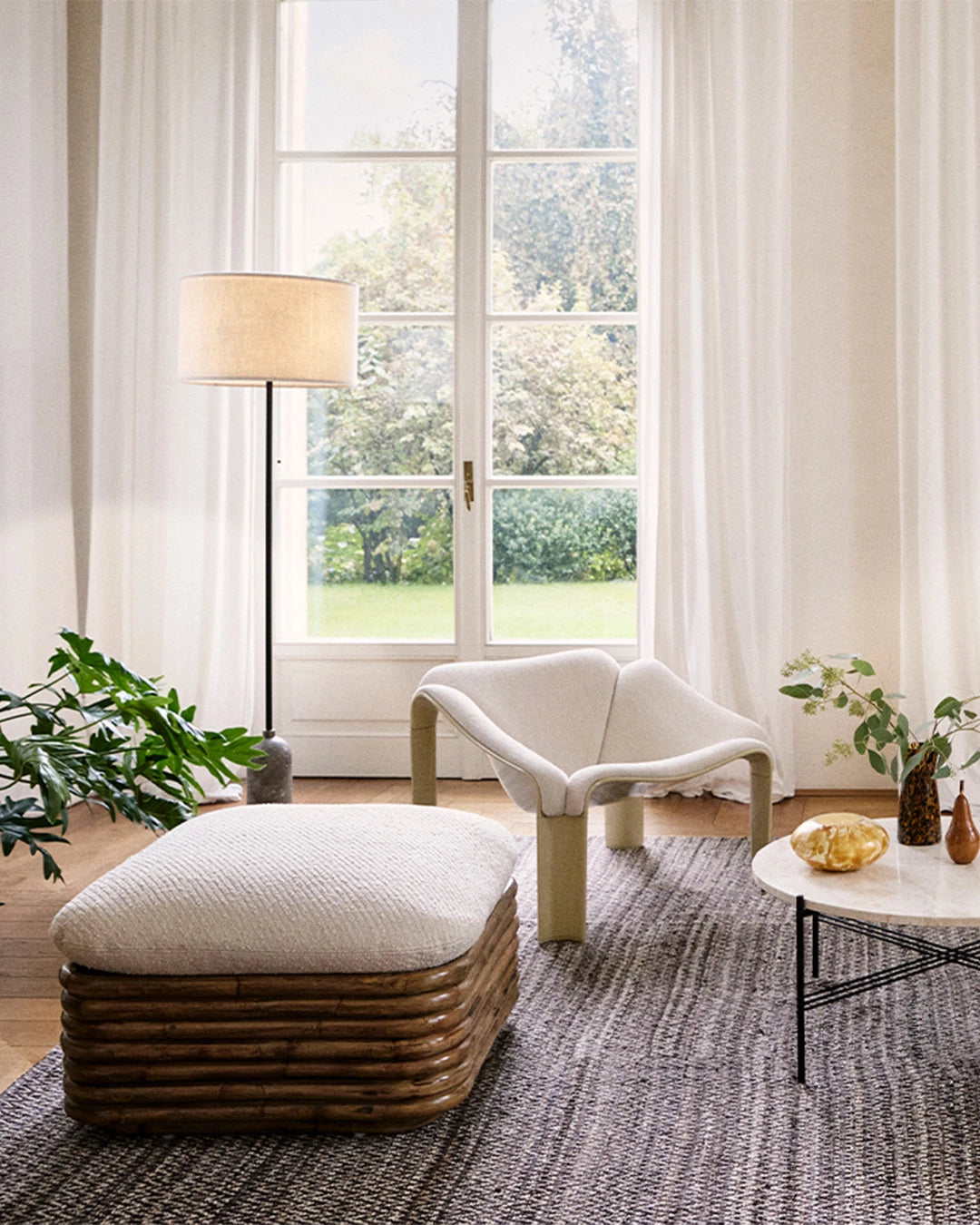 Bohemian 72 Ottoman by GUBI shown in an interior setting, view 2