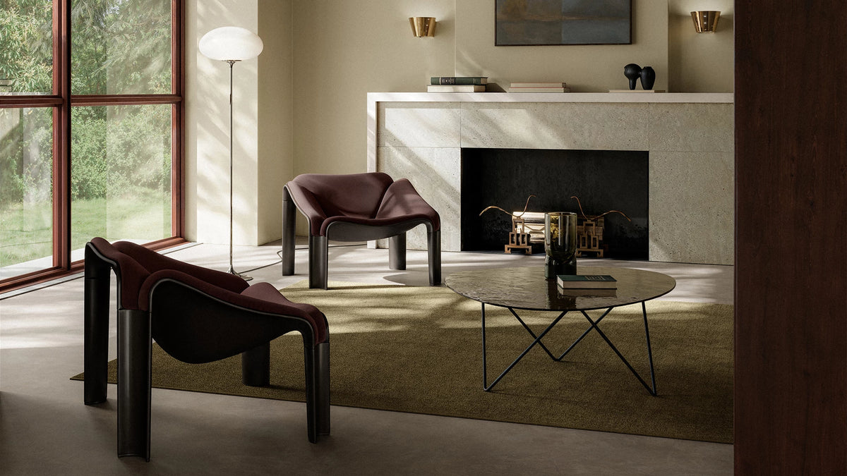 F300 Lounge Chair in Molé by GUBI shown in an interior setting
