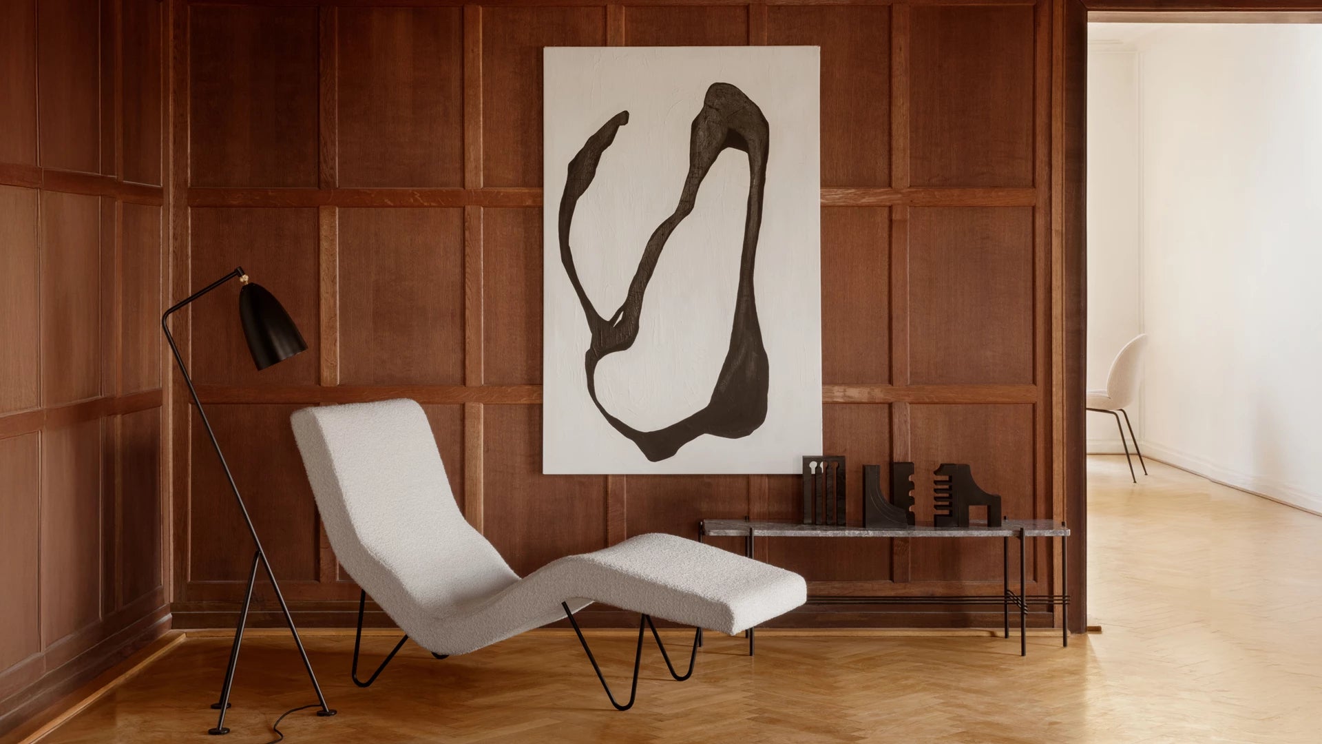 GMG Chaise Longue by GUBI shown in an interior setting, view 1