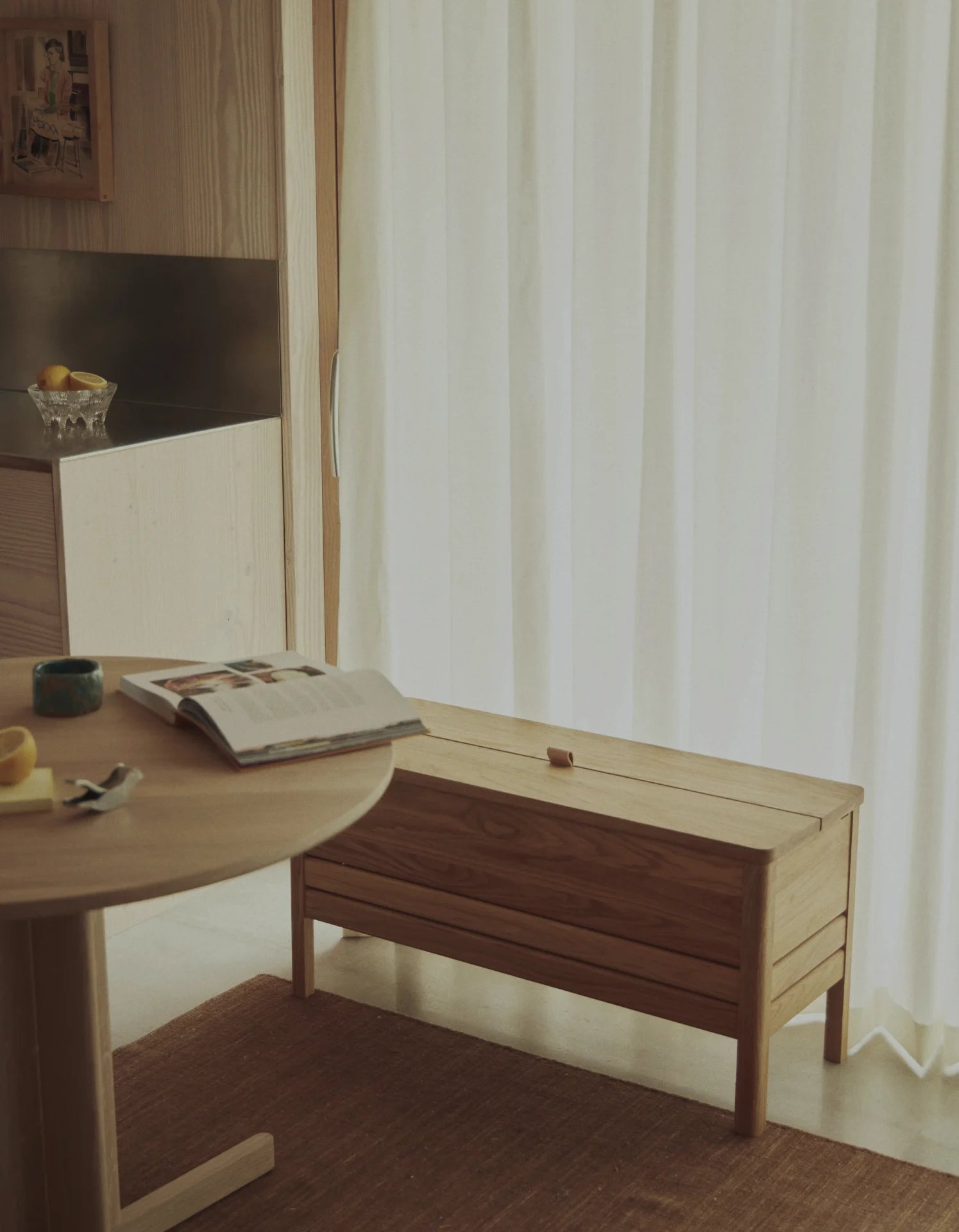 Form & Refine oak kitchen with Trefoil Round Table and A Line Storage Bench