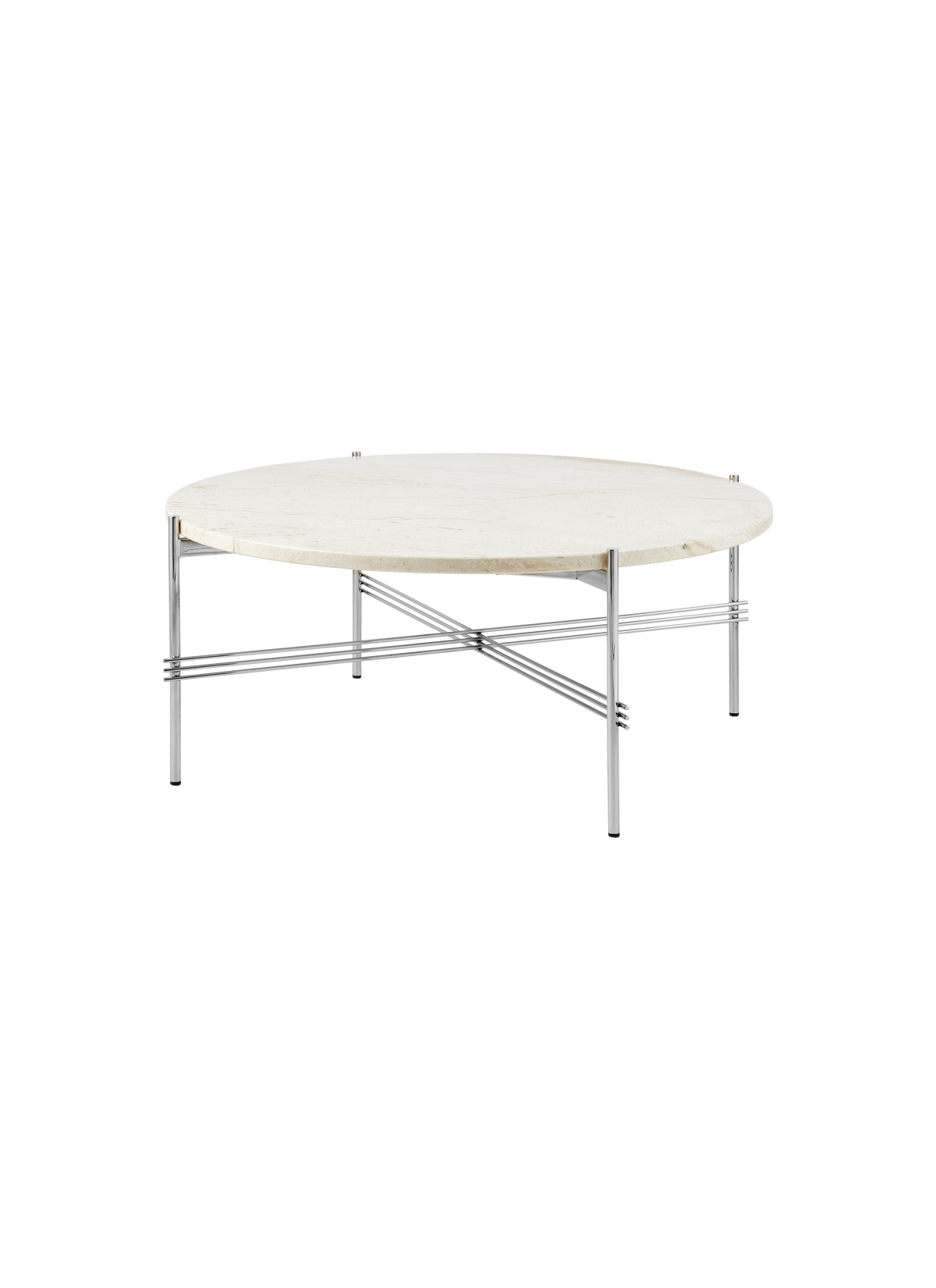 TS Coffee Table, Round — F3Q TS Coffee Table 80 Polished Steel Neutral White Travertine