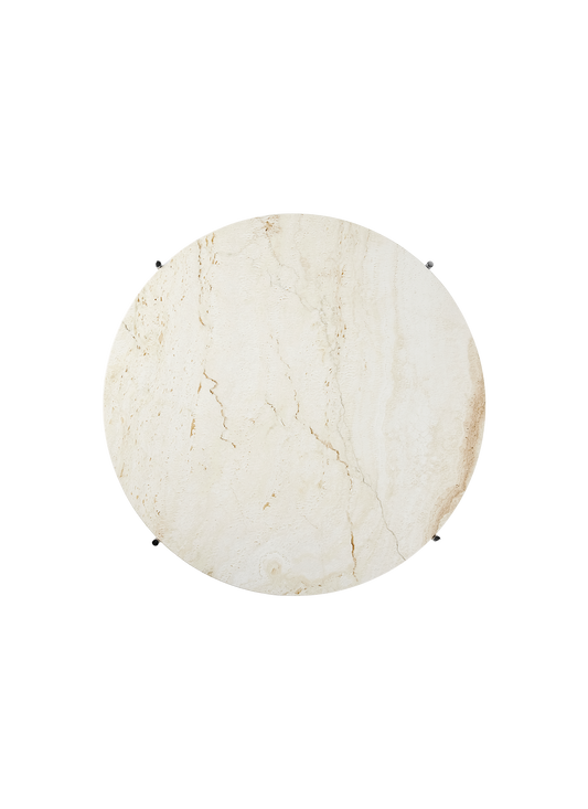 TS Coffee Table, Round — DTL TS Coffee Table 80 Polished Steel Neutral White Travertine